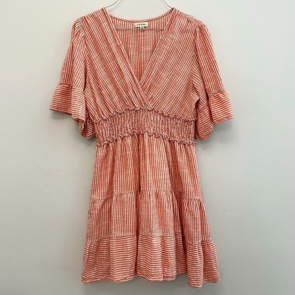 Max Studio Smocked Waist Stripe Tiered Mini Dress Peach Women's XL - Picture 3 of 12